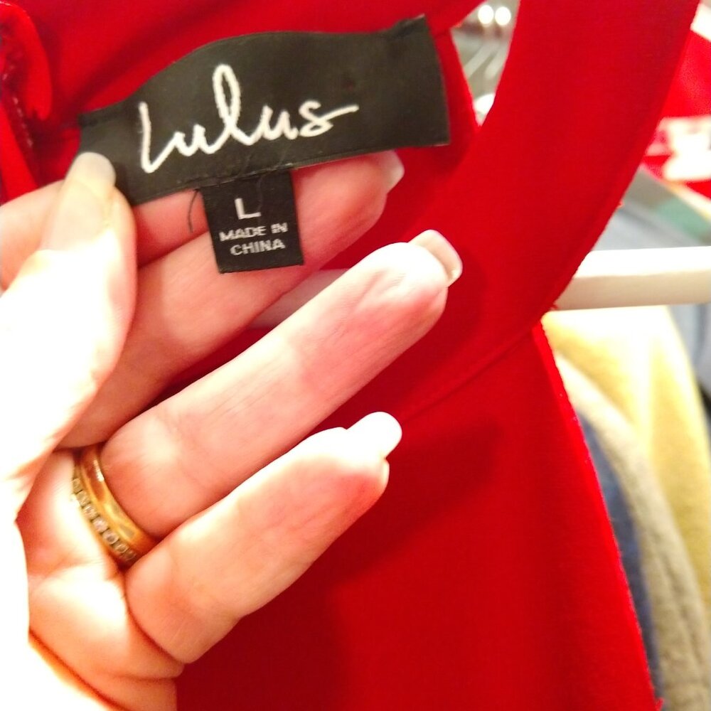 Lulus Dress Red Halter Neck Open Back Scalloped Hem Skirt - Picture 5 of 7
